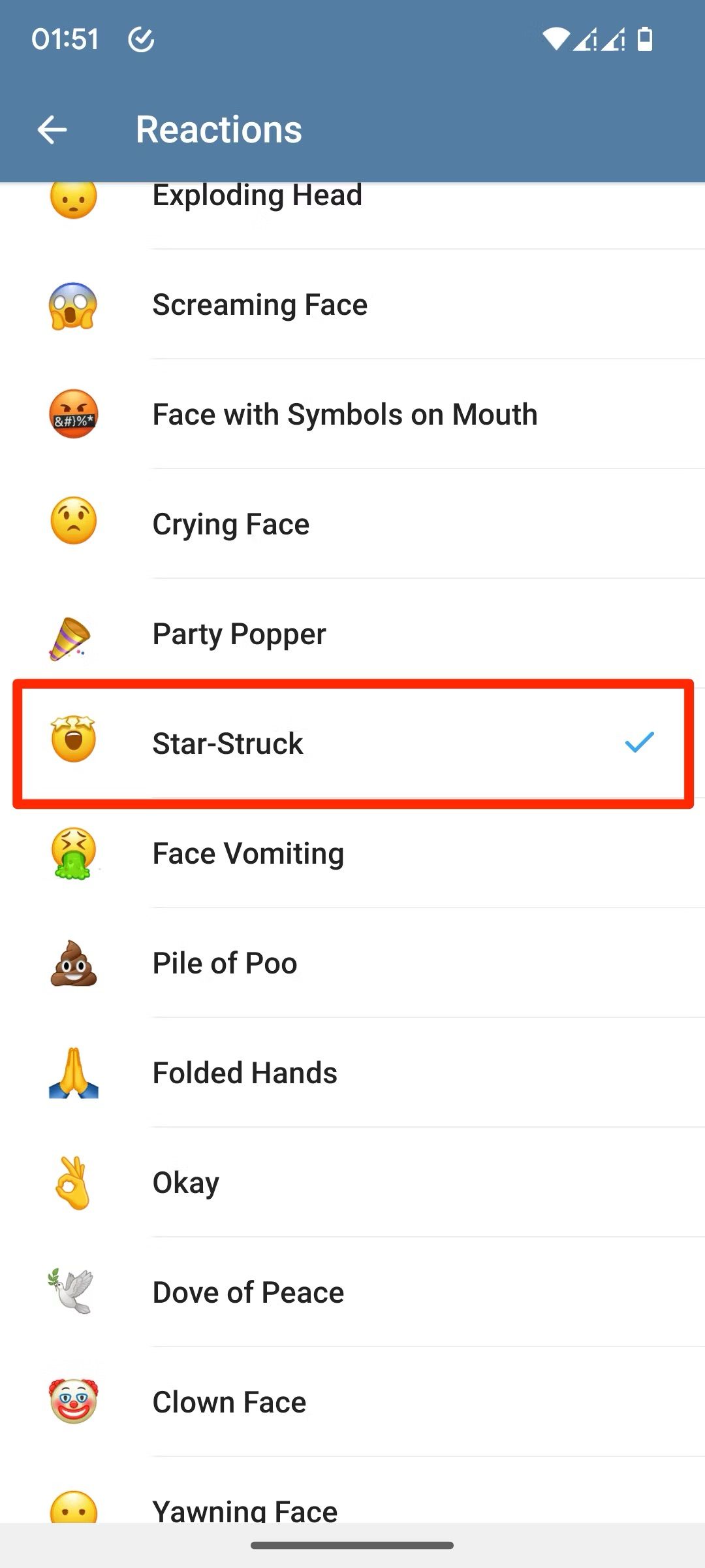 Choosing default emoji for reaction in Telegram