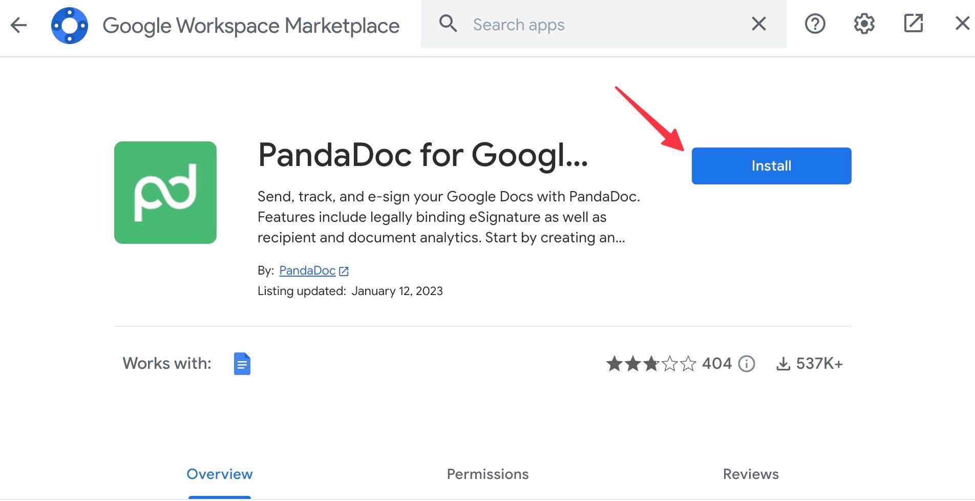install PandaDoc in Google Docs