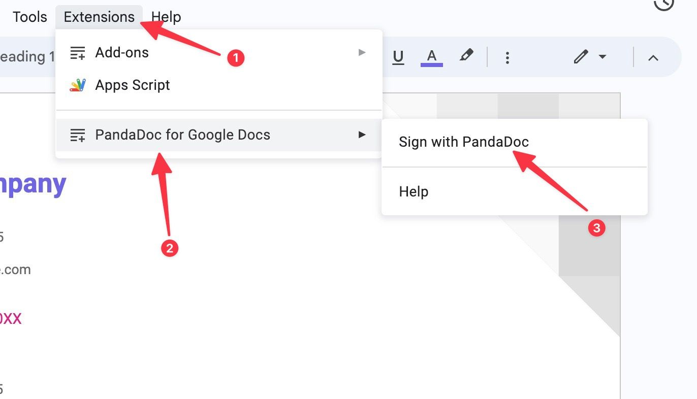 sign with PandaDoc in Google Docs