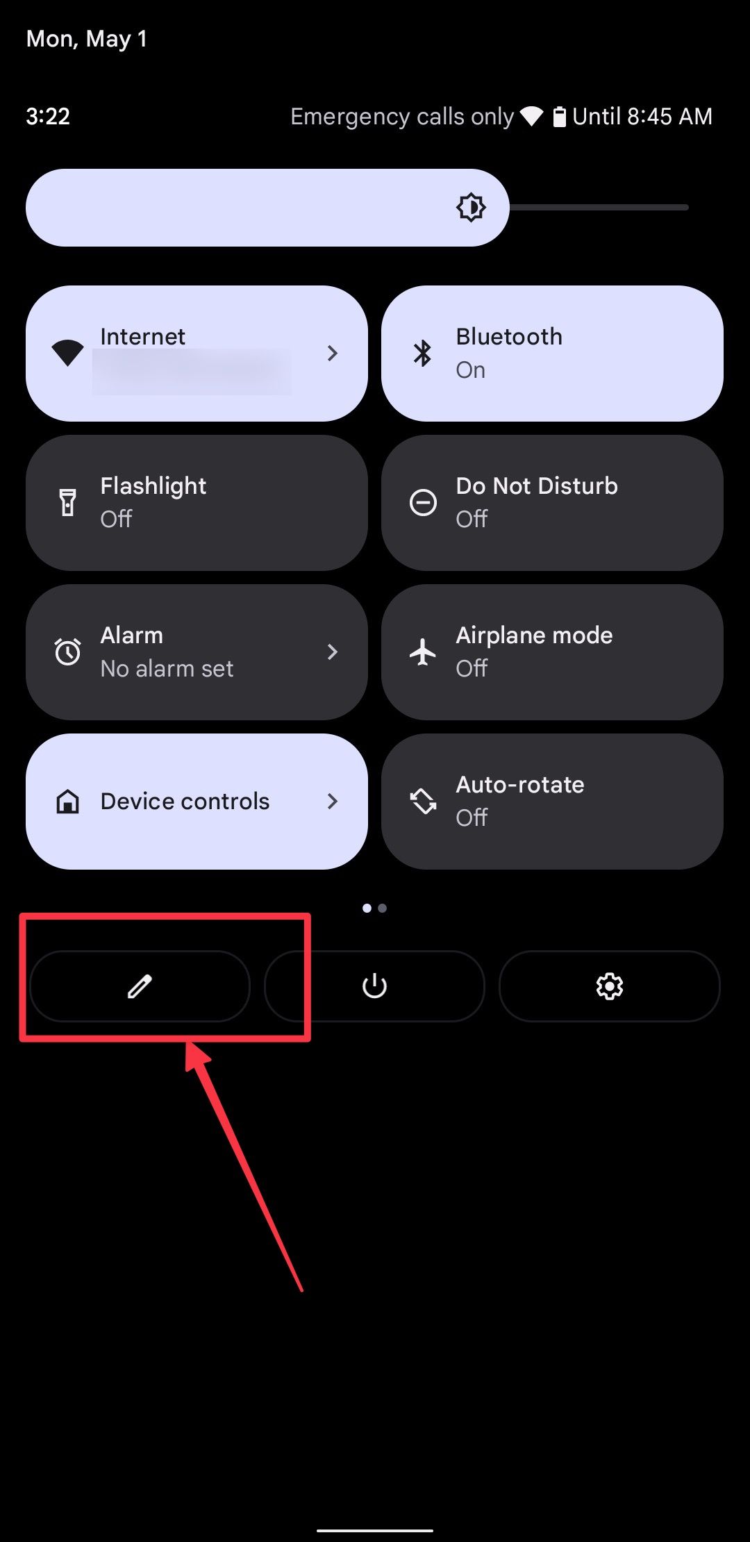 Quick Settings page Edit button
