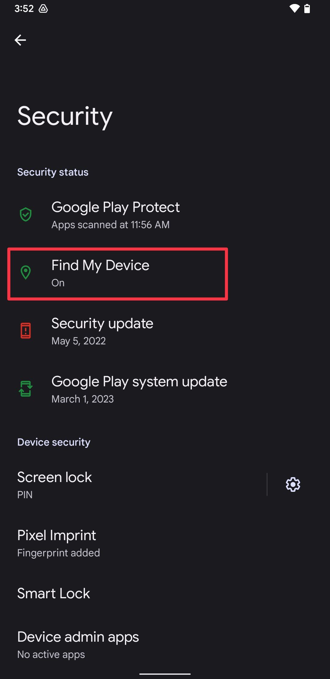 Android Find My Device screenshot