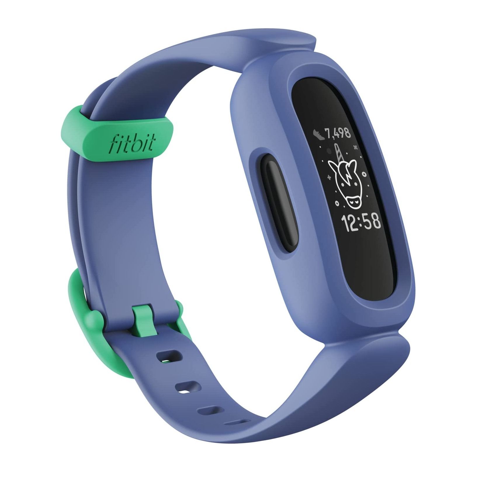 Blue Fitbit Ace 3 fitness tracker on a white background