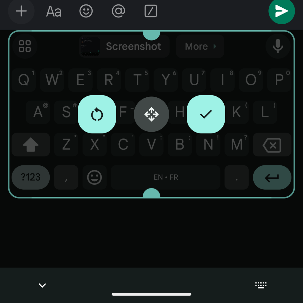 Screenshot of Gboard being resized via the new interface