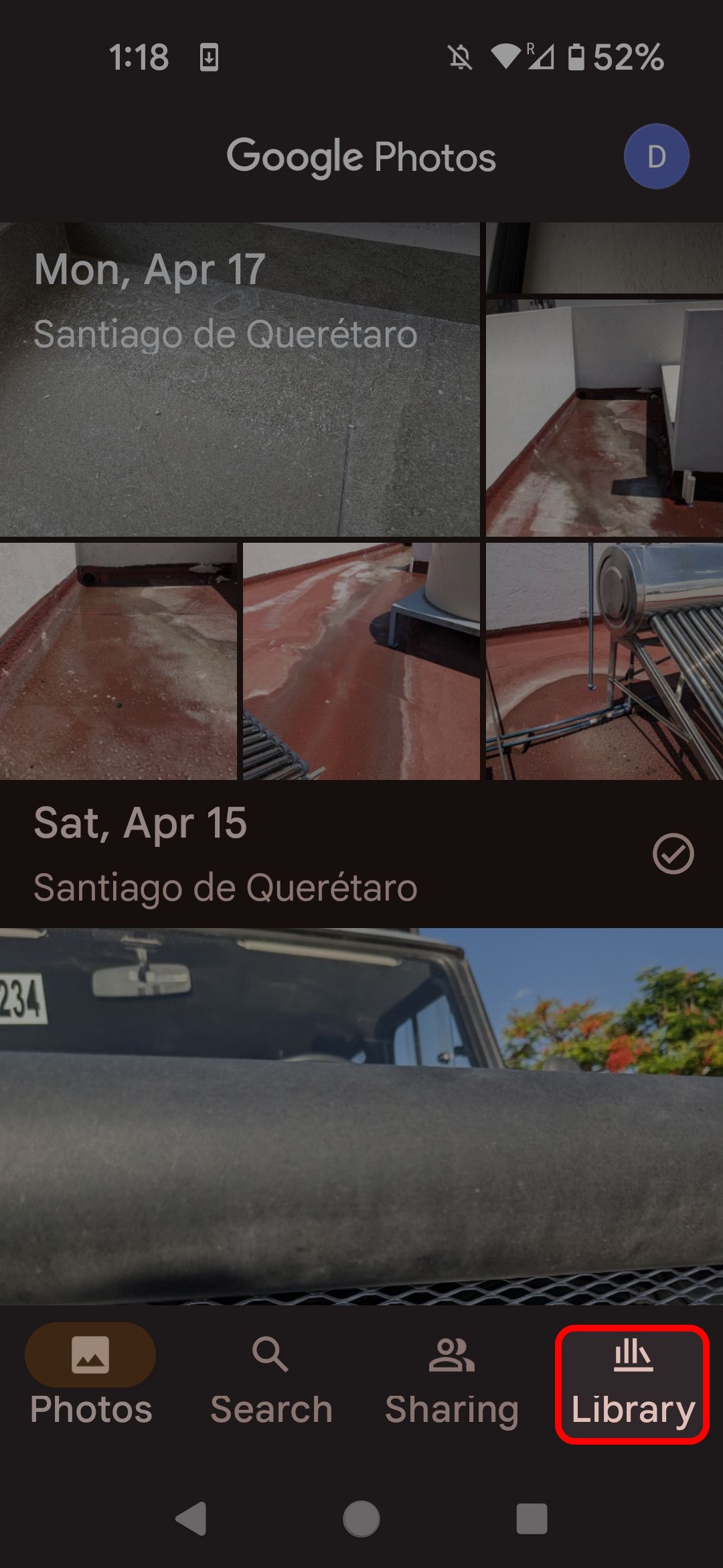 Photos menu on the Google Photos app