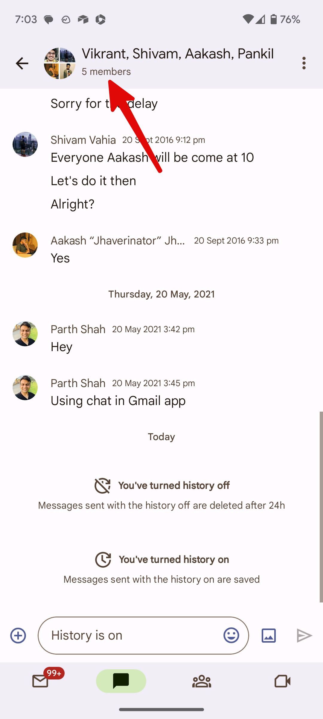 select group name in Google Chat