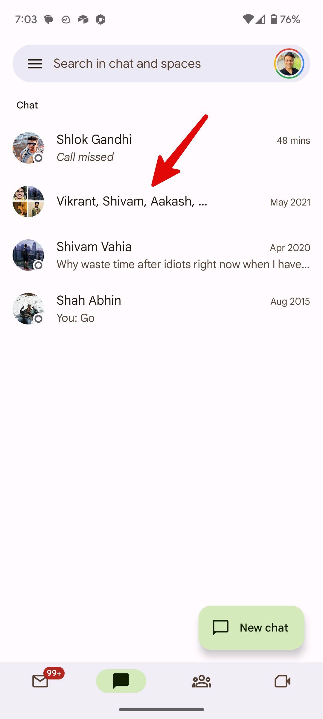 select group in Google Chat