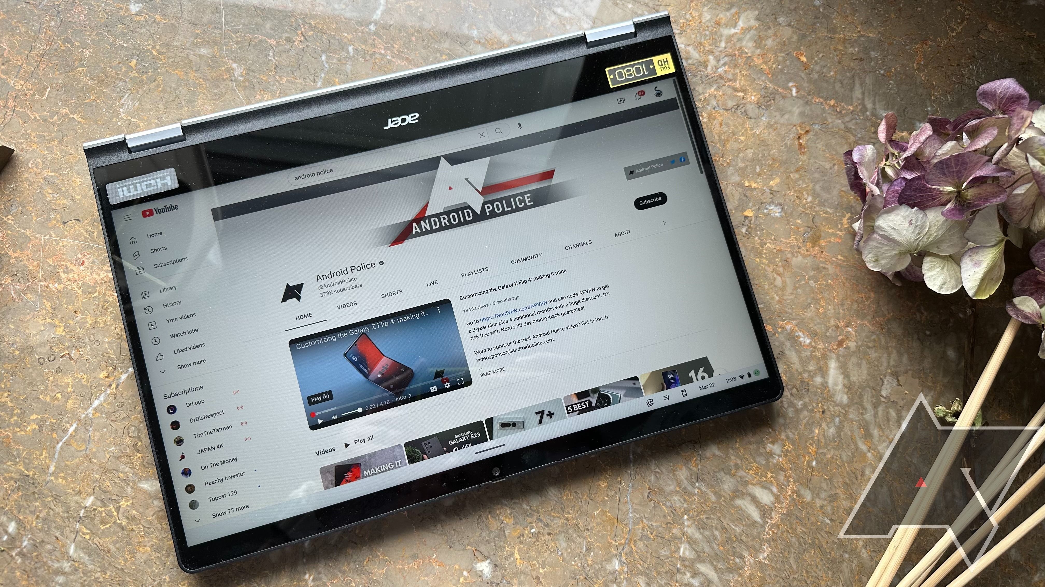 Tablet mode of the Acer Chromebook Trail 514