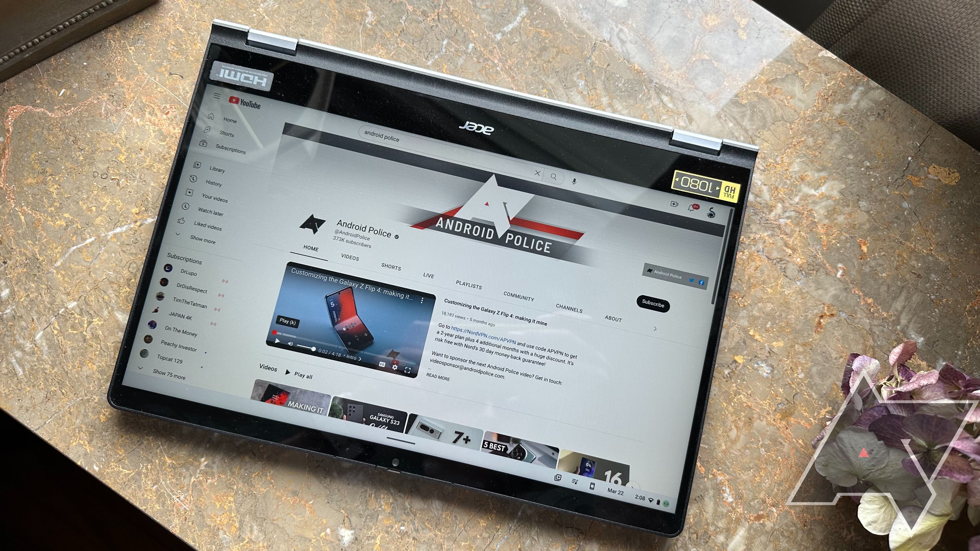 Top down image of tablet mode for the Acer Chromebook Spin 514.