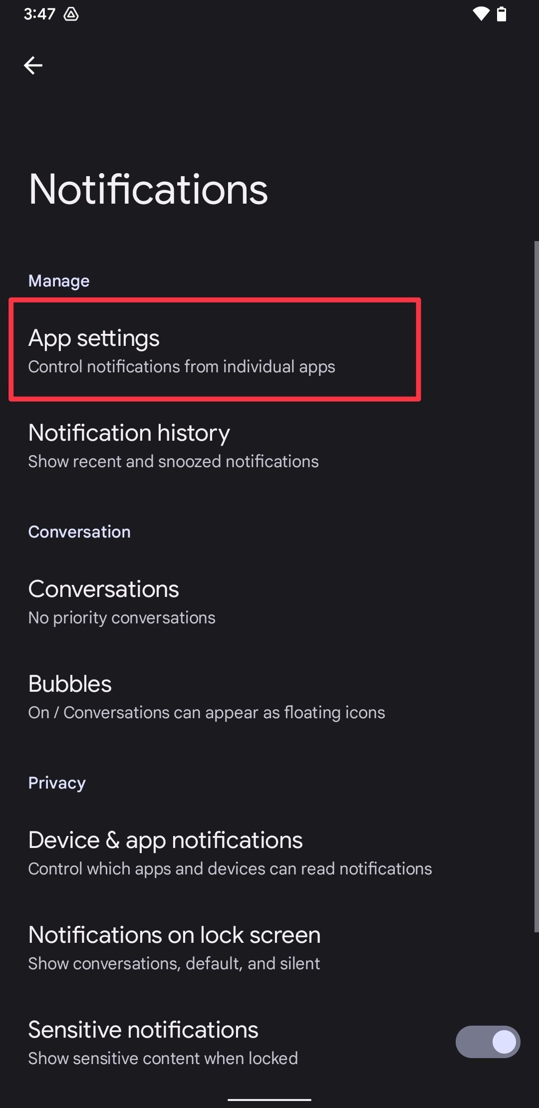 App Settings screenshot
