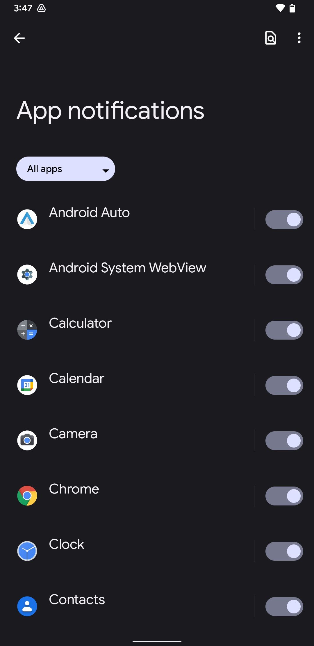 Screenshot showing app notifications settings
