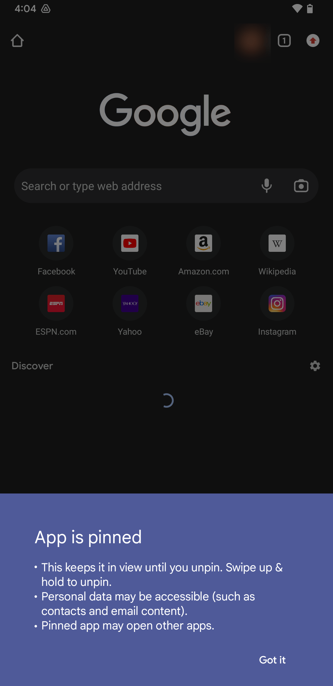 Screenshot showing Chrome App is pinned