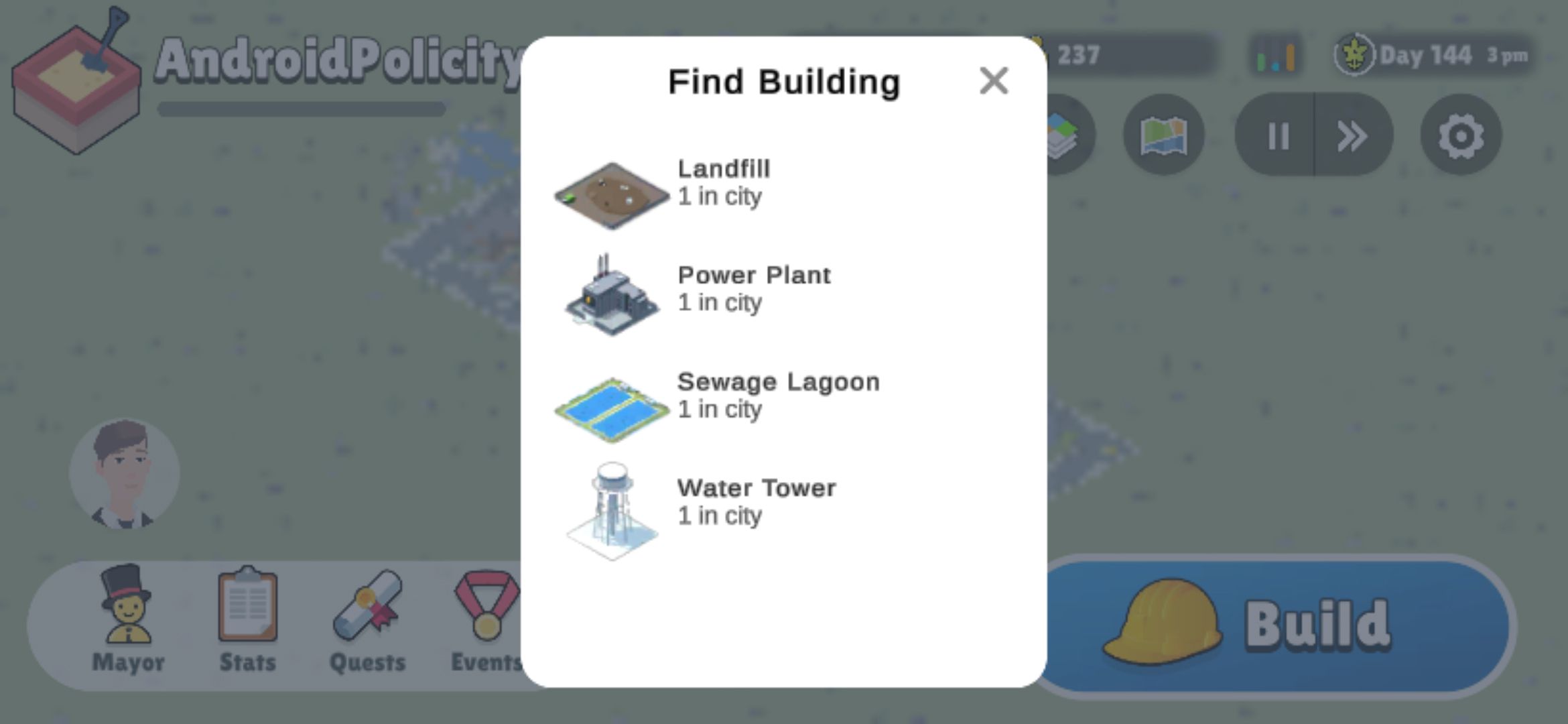 Pocket City 2 Find Building menu