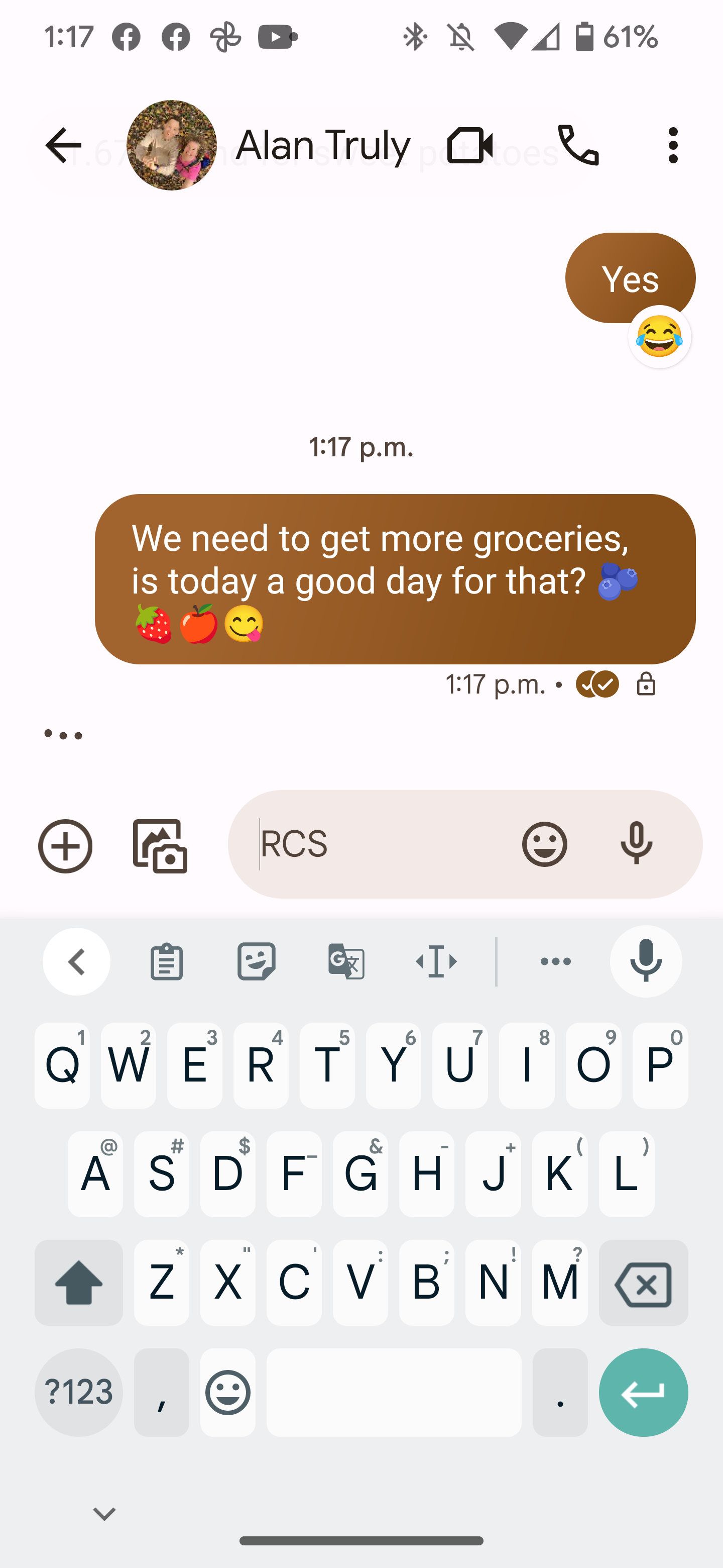A screenshot of Google Messages in use, showing the typing indicator.