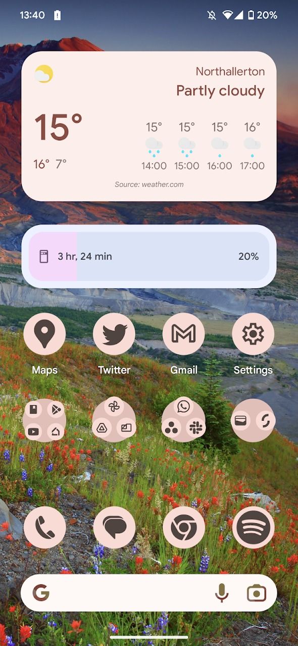 captura de tela da tela inicial do Android 13