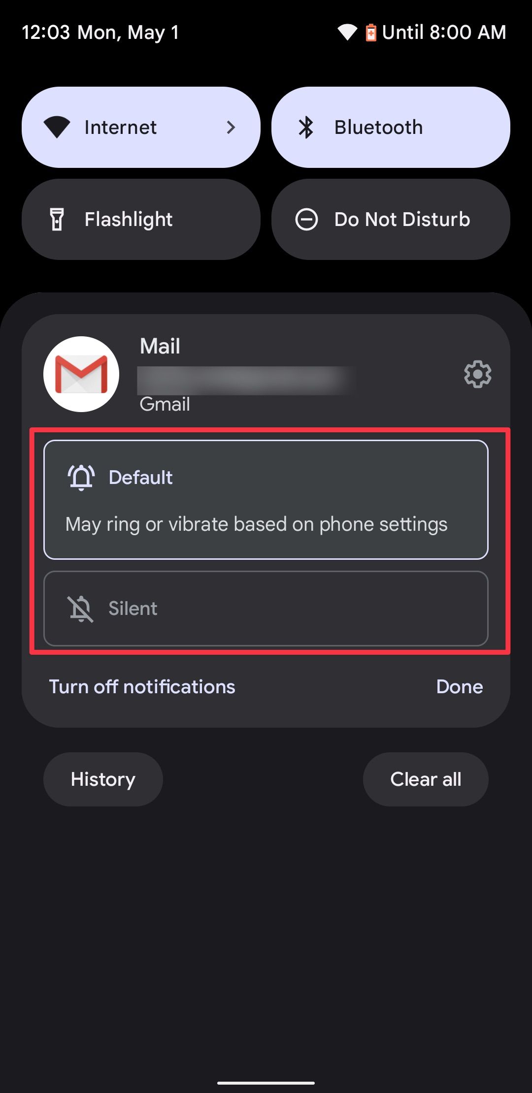 Silence or turn off notification
