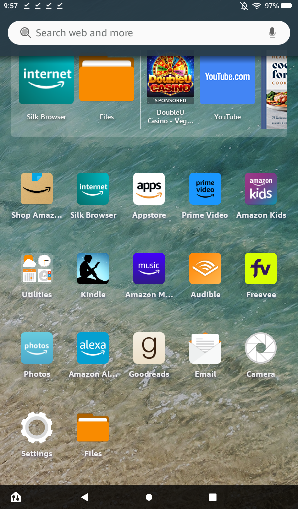The Amazon Fire 7 home screen with Files seen near the bottom of the apps