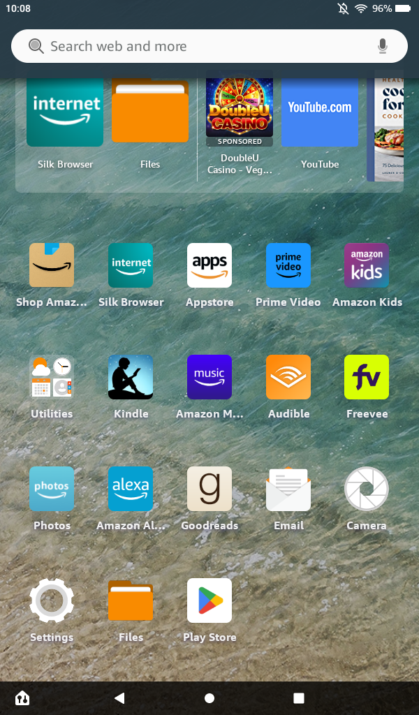 Amazon Fire 7 home screen with the Play Store installed