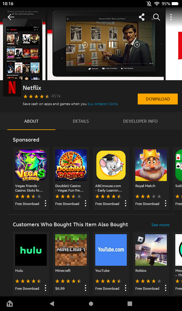 The Appstore showing the Netflix listing on a Fire 7
