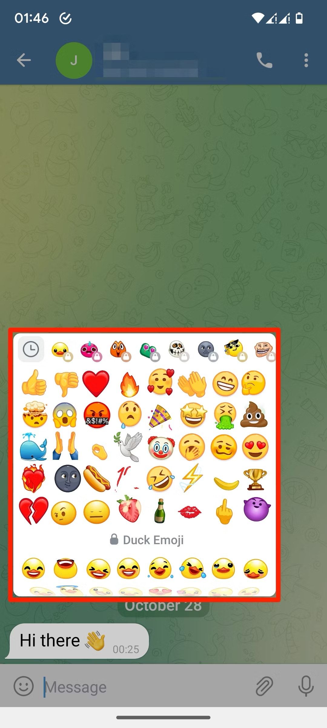 Telegram emoji reaction selection page screenshot