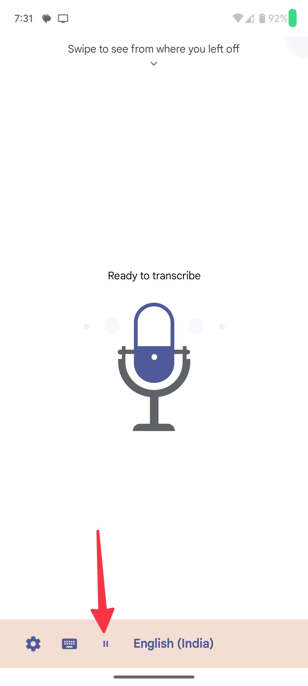hold button in action in live transcribe