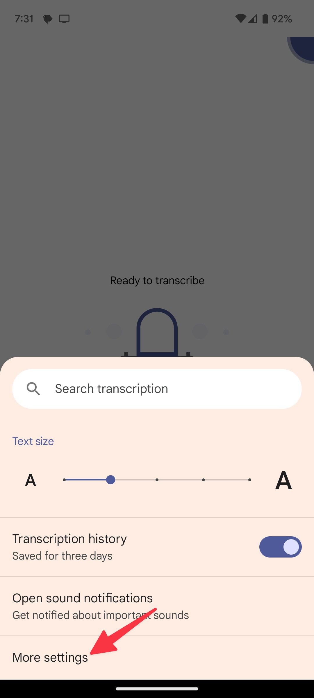 open live transcribe settings