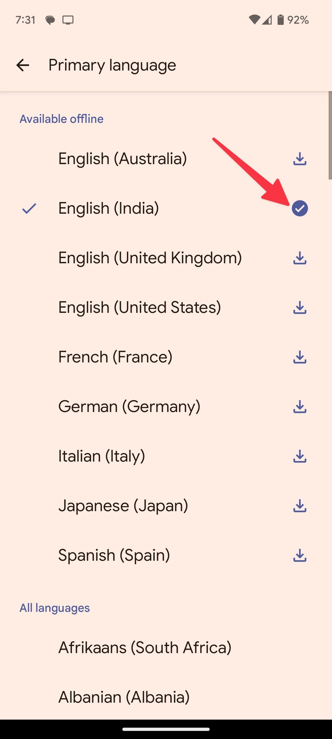 languages downloaded in live transcribe