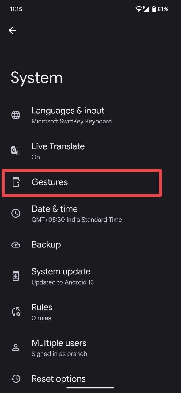 Android System Settings Screenshot