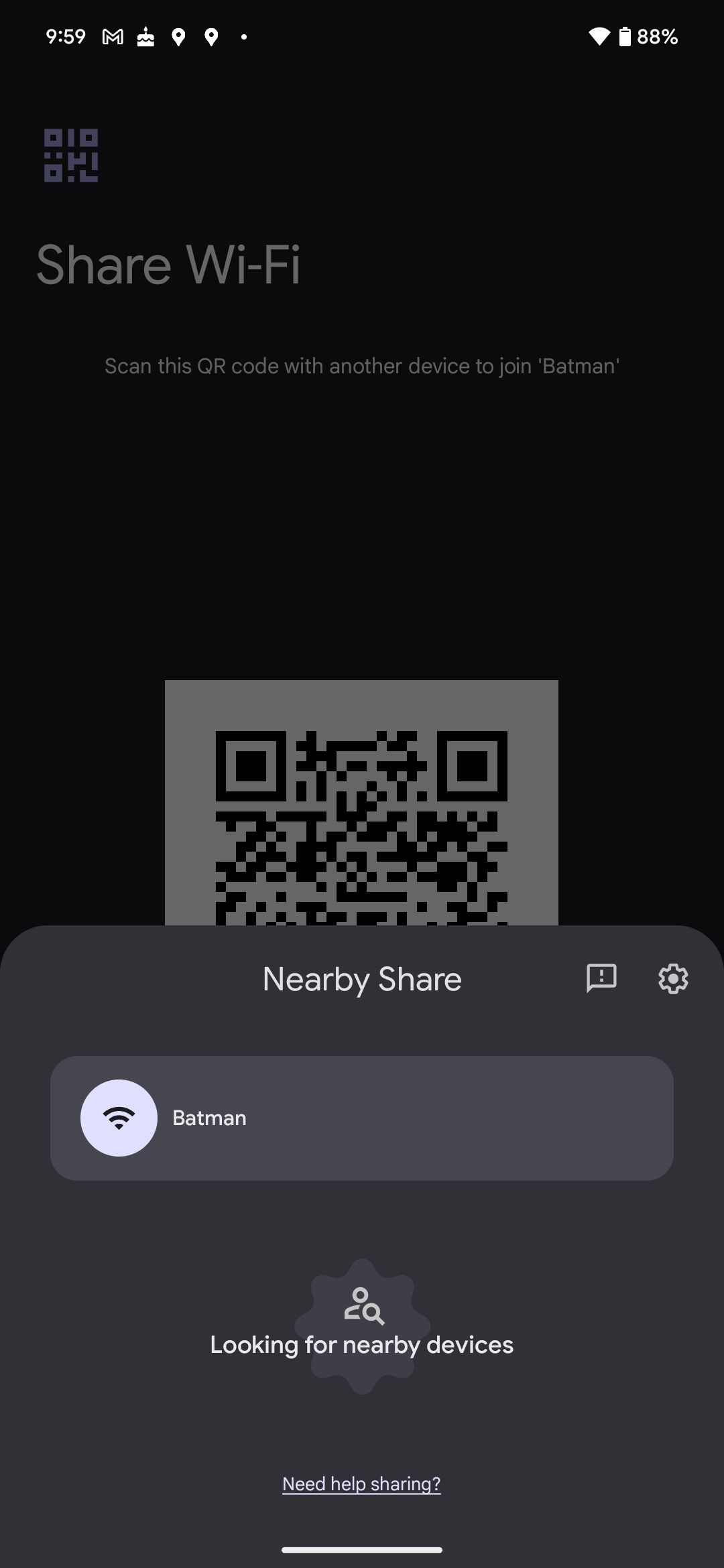 Wi-Fi password sharing using Nearby Share