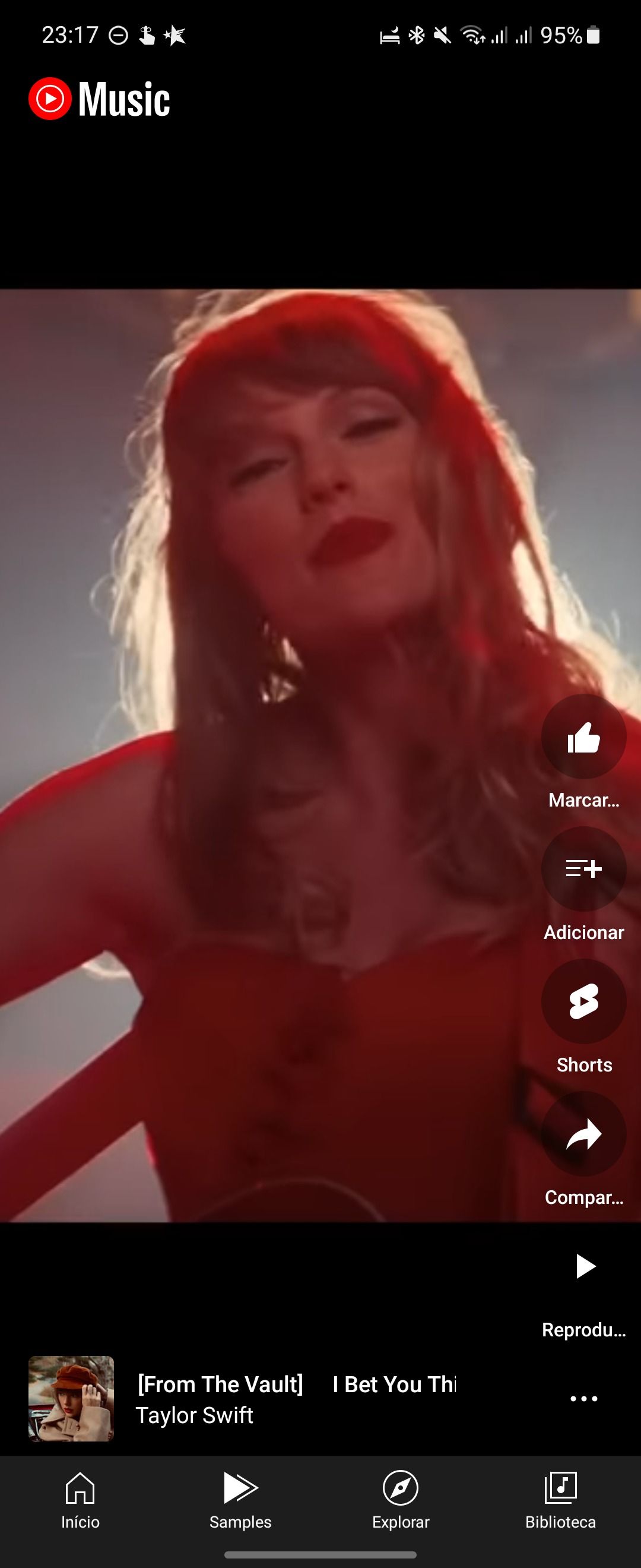 YouTube Music's new samples tab showing a music video of Taylor Swift
