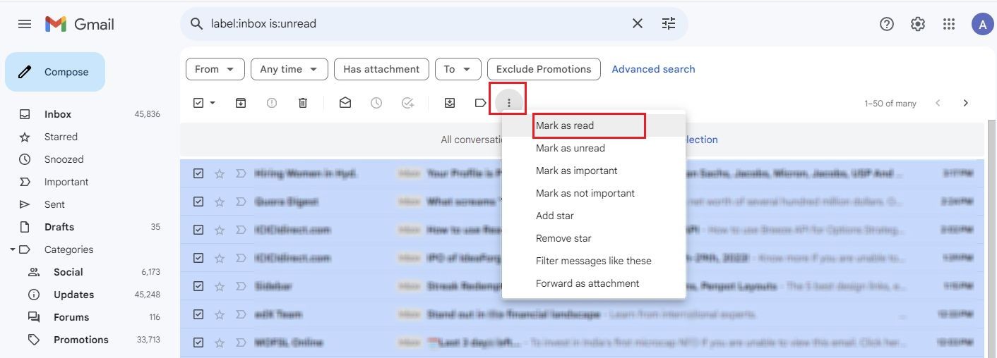 Gmail how to mark all messages as read