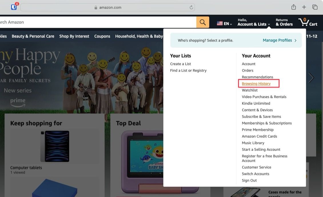 Amazon browsing history option