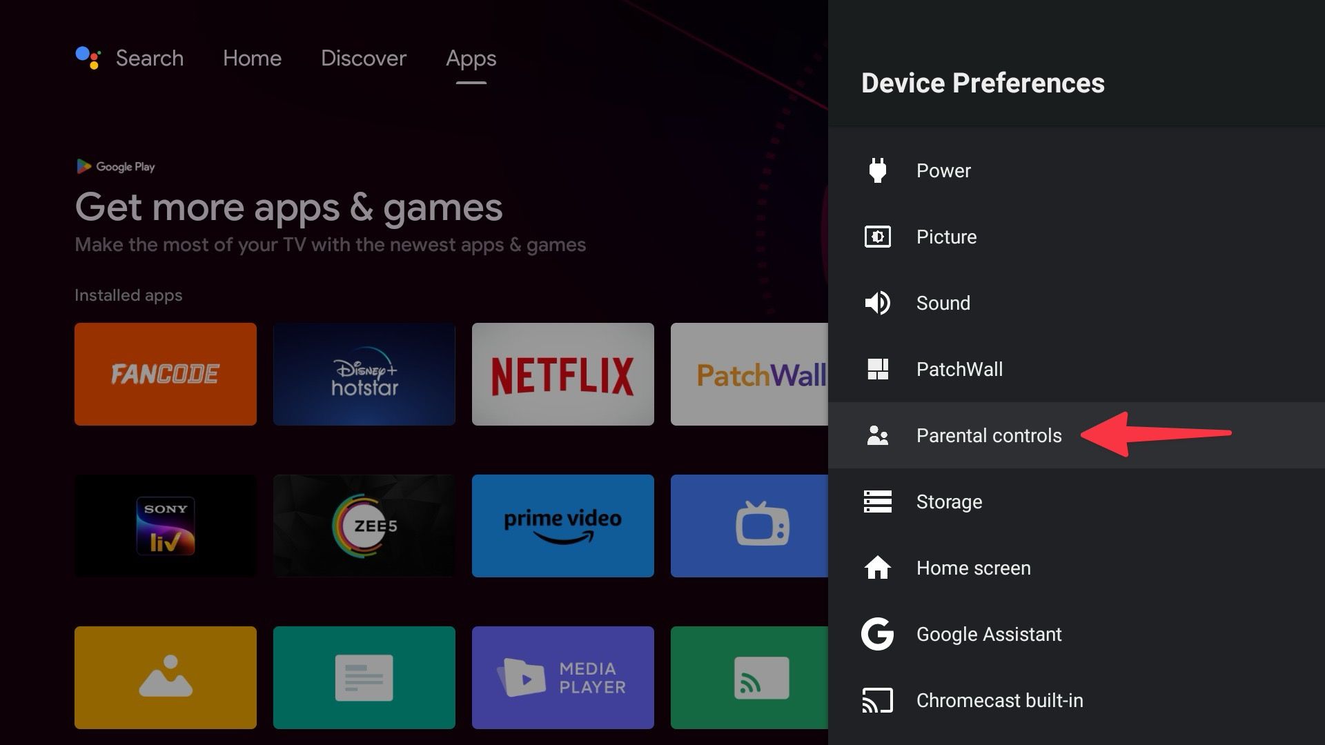 Parental controls in Android TV