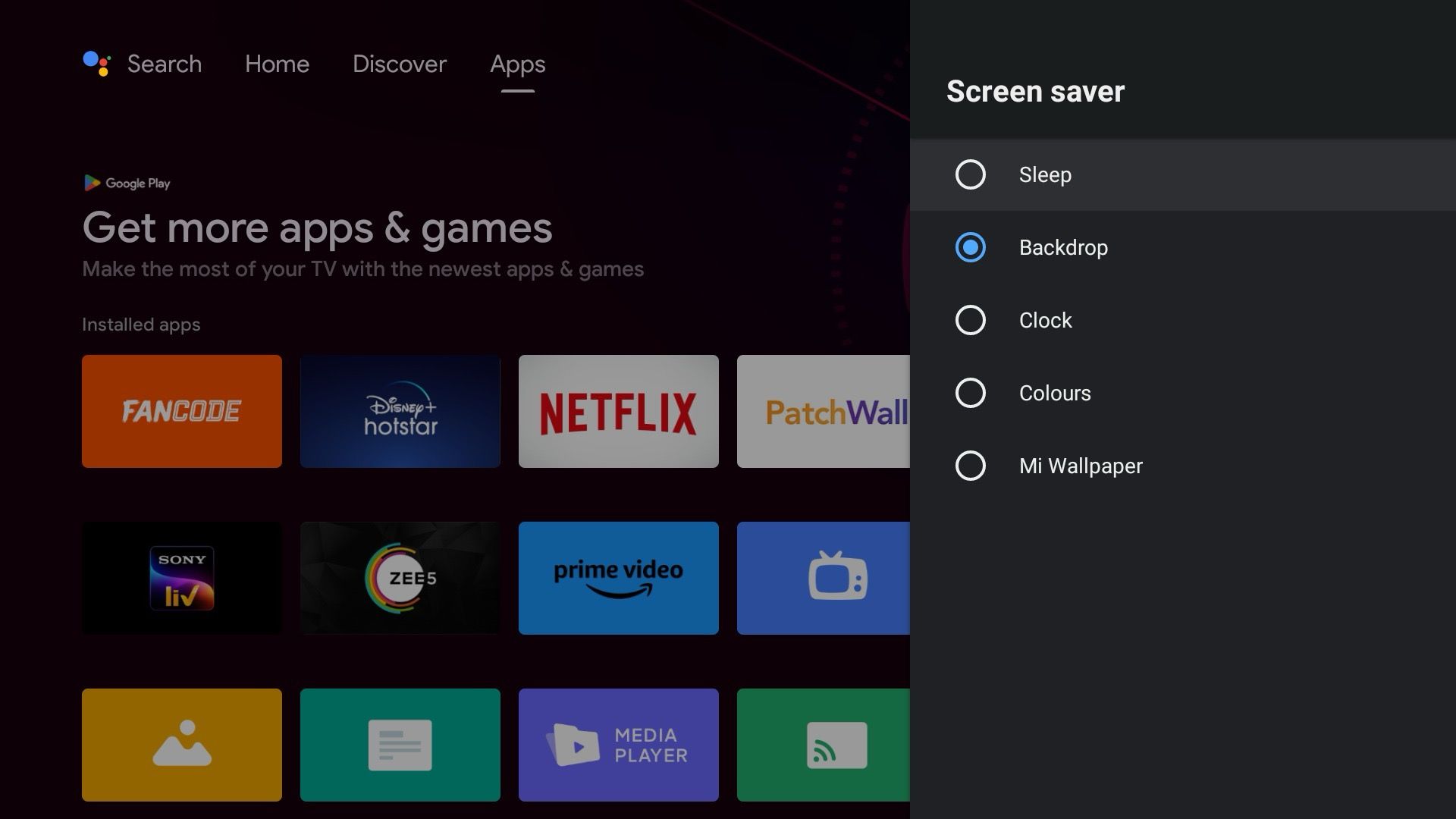 Screen saver options in Android TV