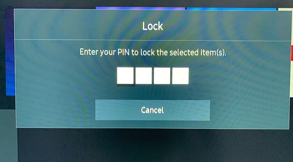 PIN entry tab for locking apps on Samsung TV