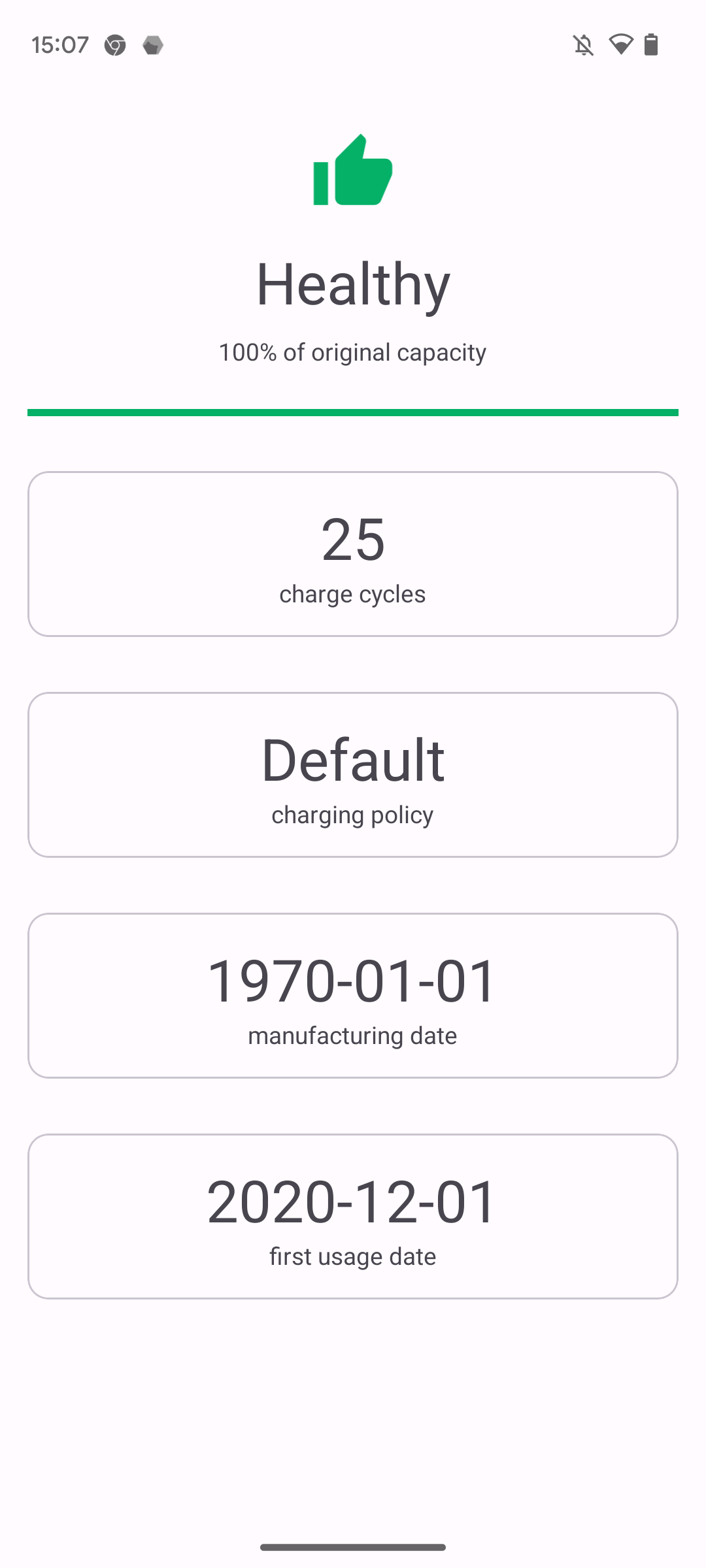 Screenshot of Batt showing incorrect manufacturing and first usage dates