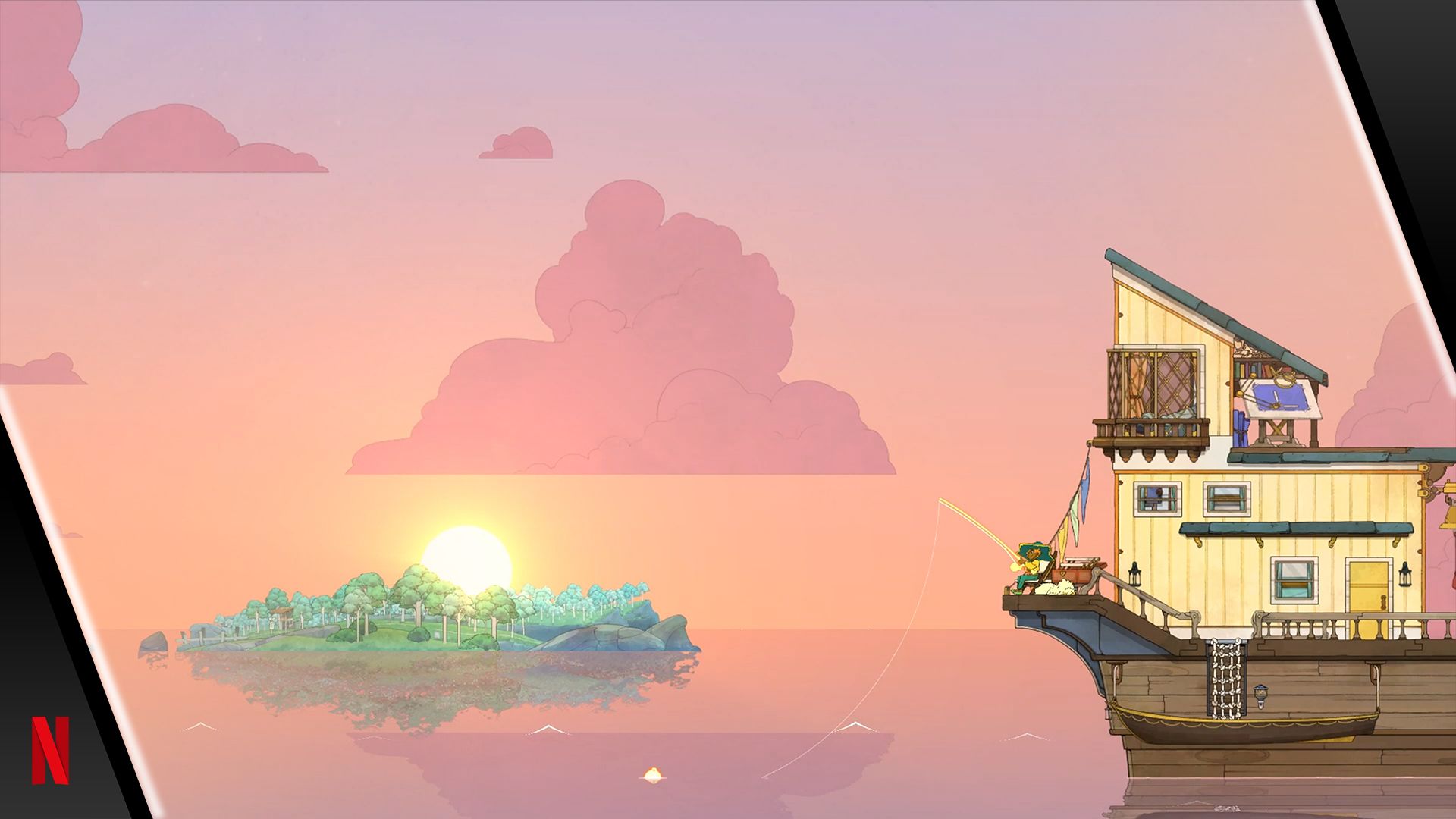 pixel art boat and ocean from Spiritfarer game