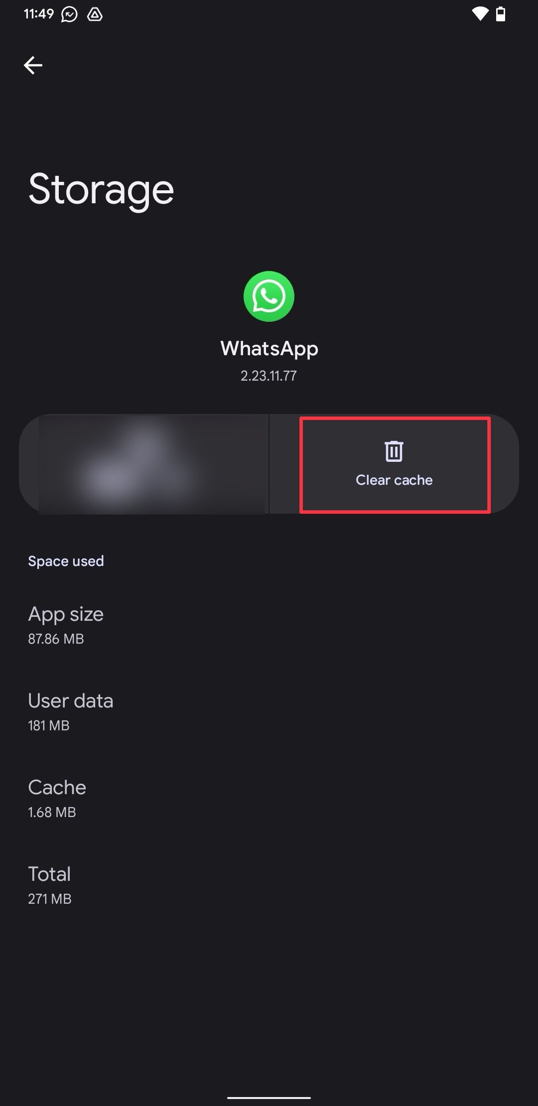 Clearing cache of WhatsApp Android app