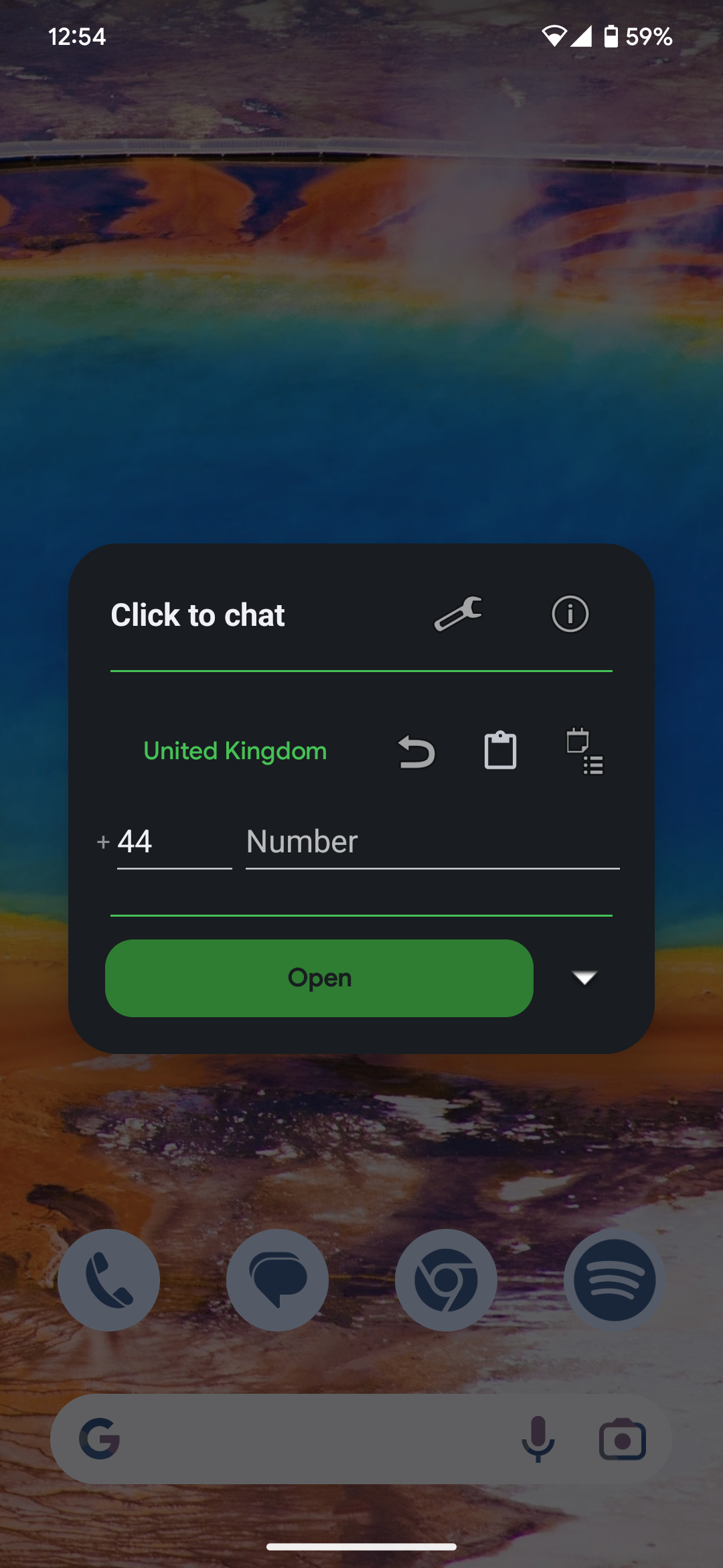 screenshot of click to chat's pop up window