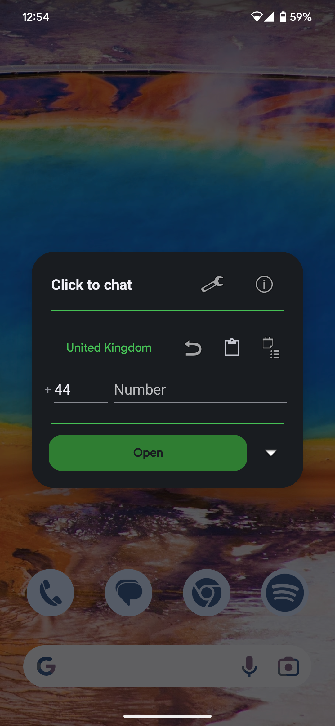 screenshot of click to chat's pop up window