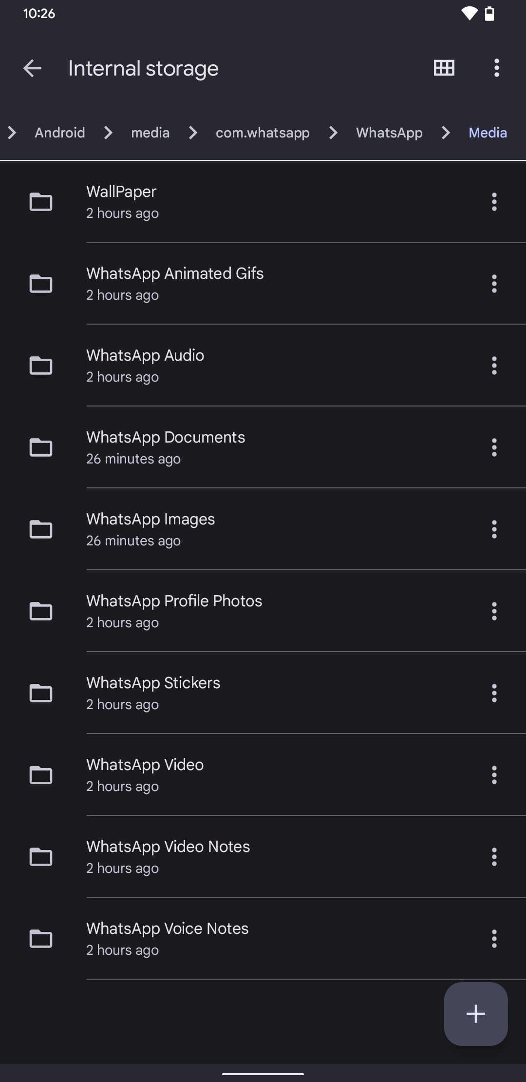 Files app screenshot showing WhatsApp Storage option