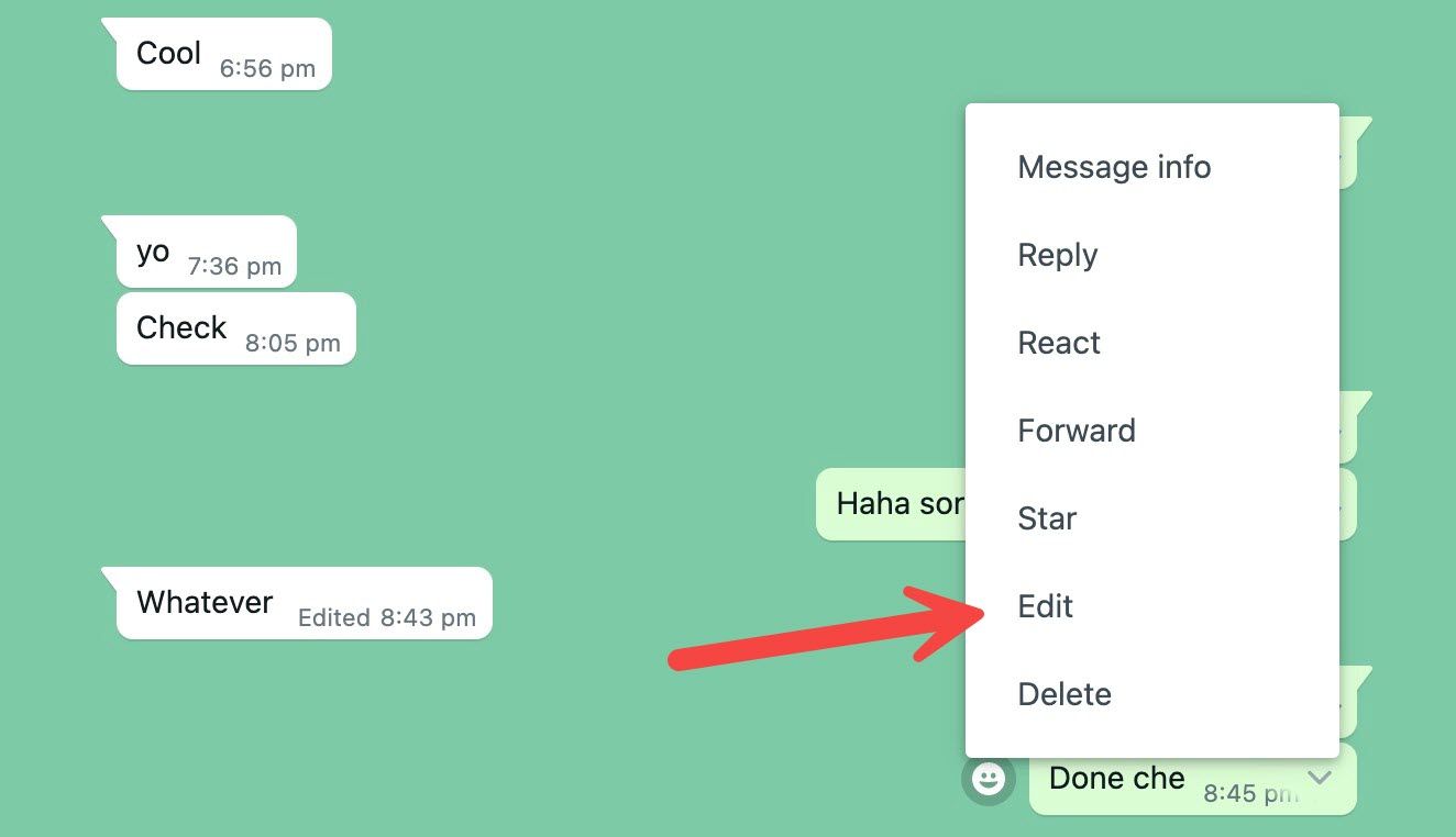 edit whatsapp message on Mac
