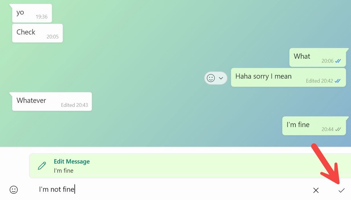 confirm edited message on WhatsApp desktop