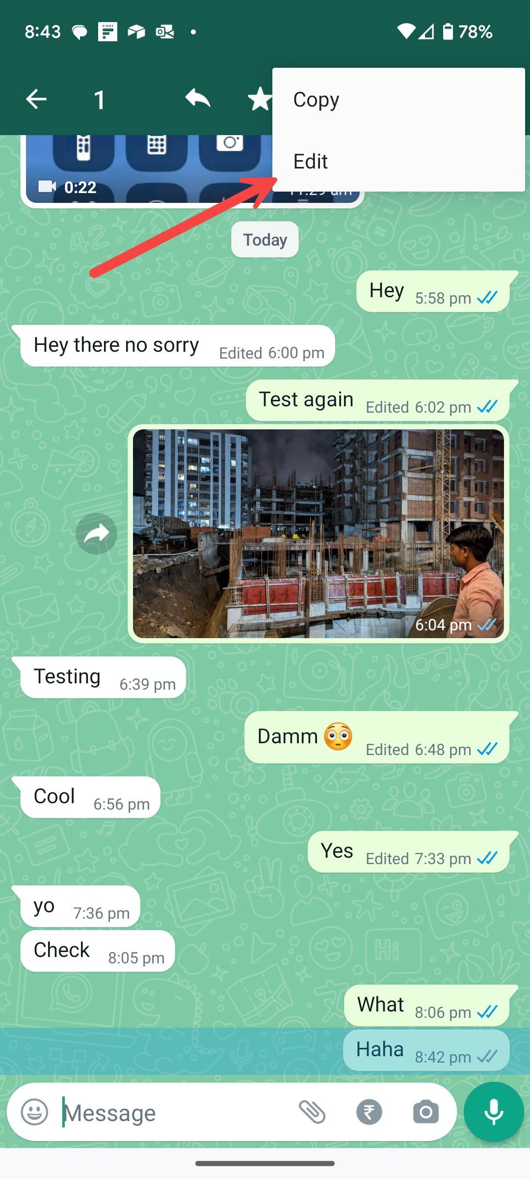 edit a whatsapp message