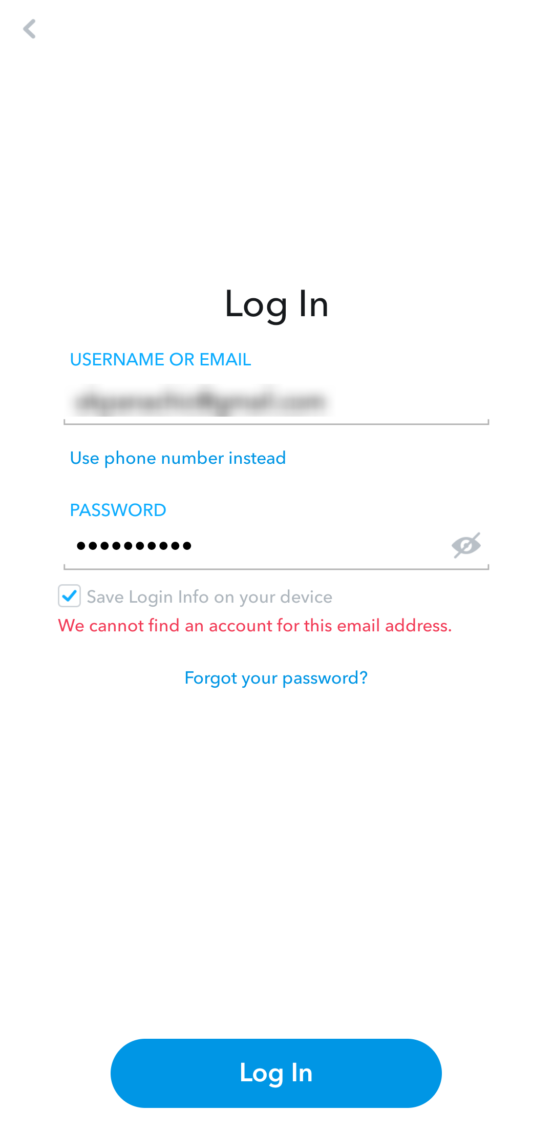 Failed Snapchat account reactivation with email address