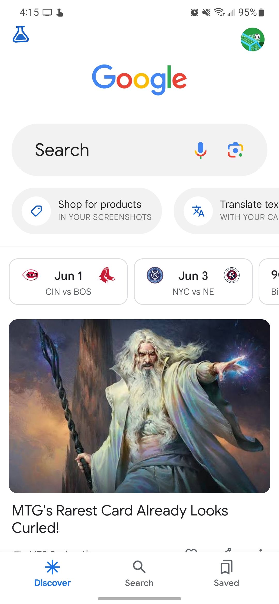 The Google app Discover tab