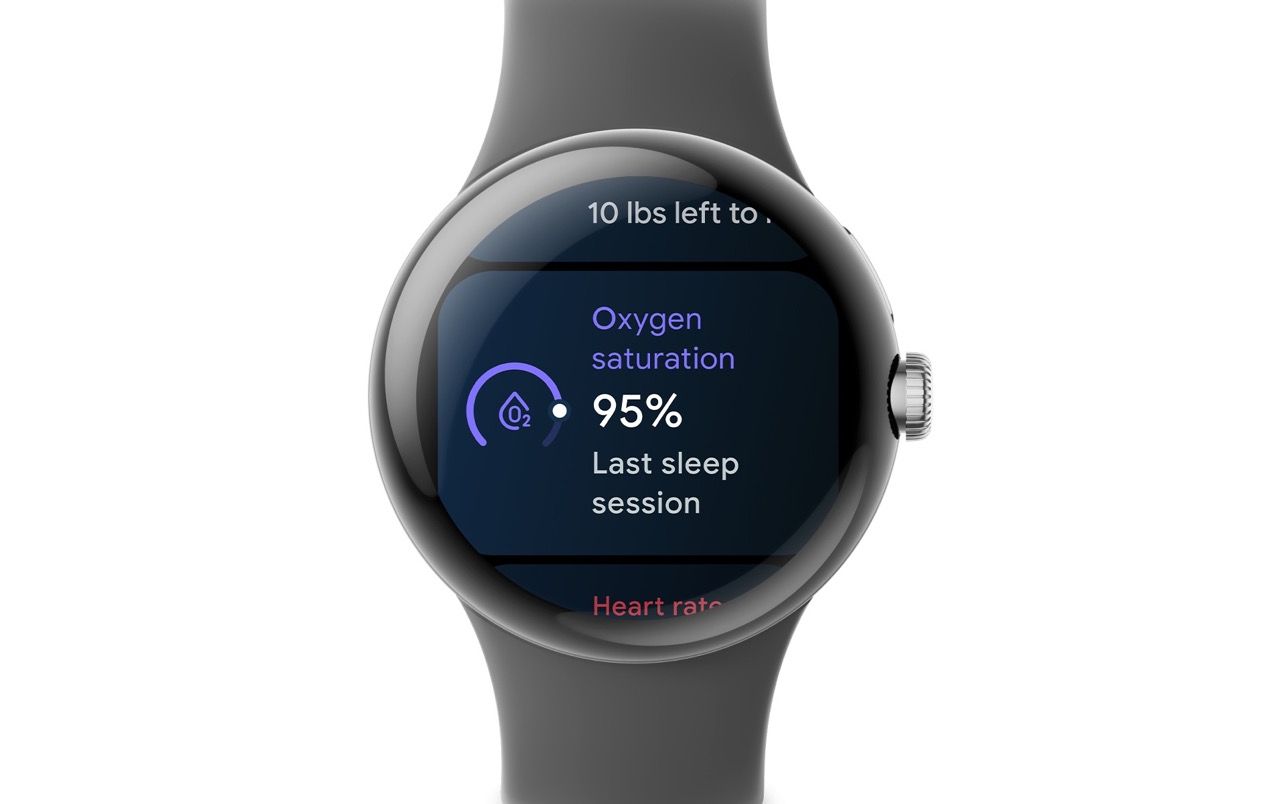 The Google Pixel Watch showing the oxygen saturation of the wearer