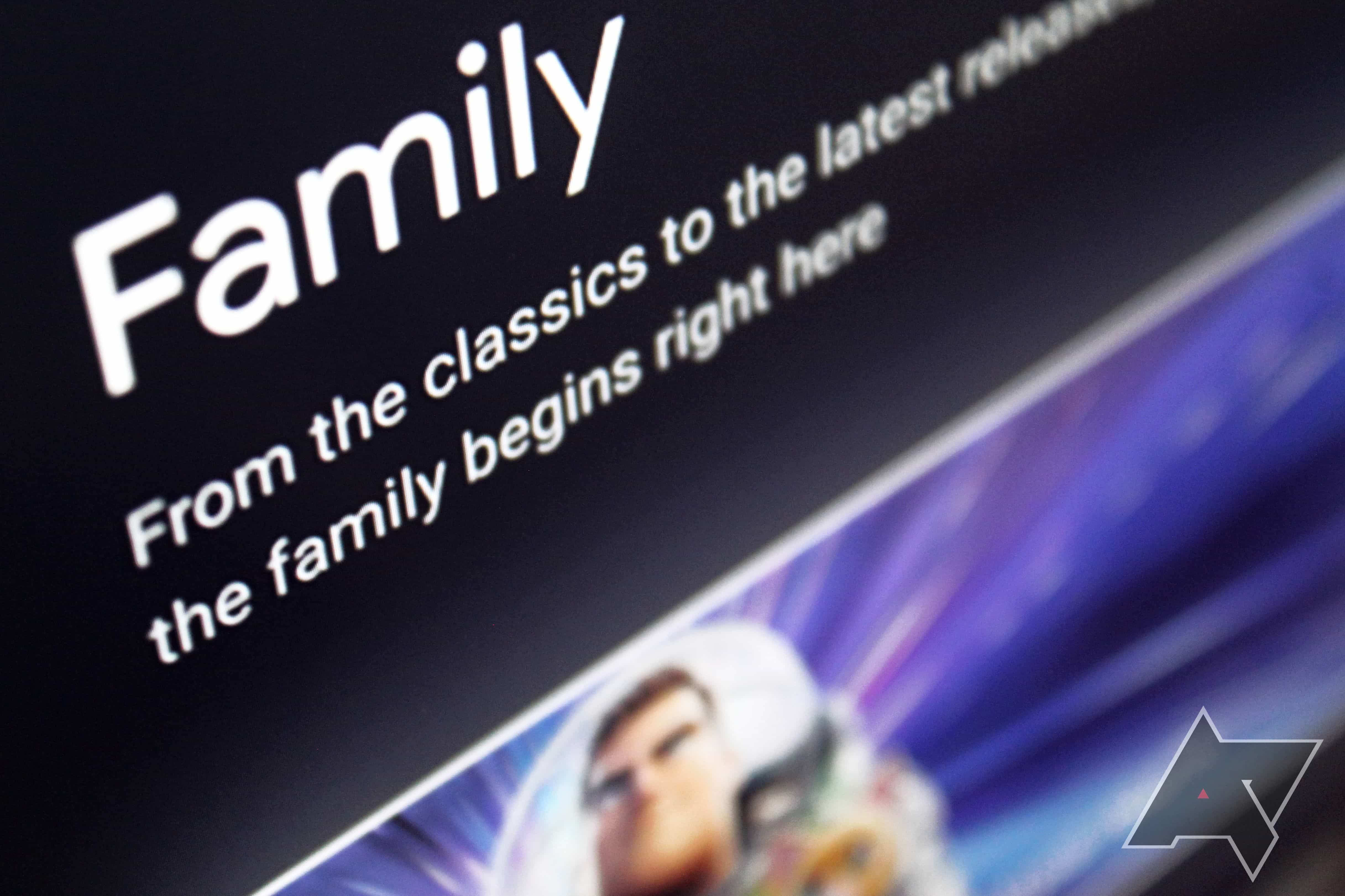 A zoomed in image of the Family section in Google TV