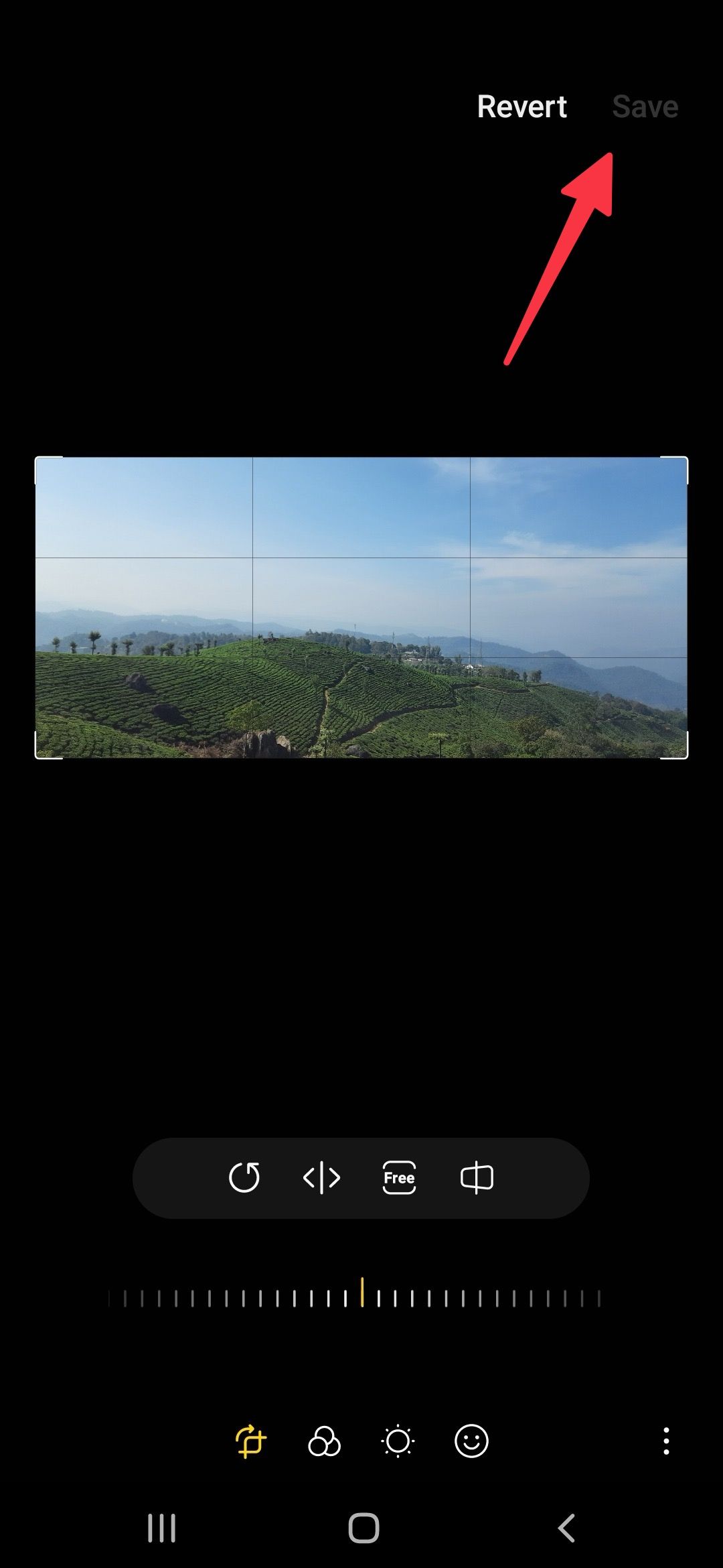 Screenshot highlighting the save option for a resized image on a Samsung phone