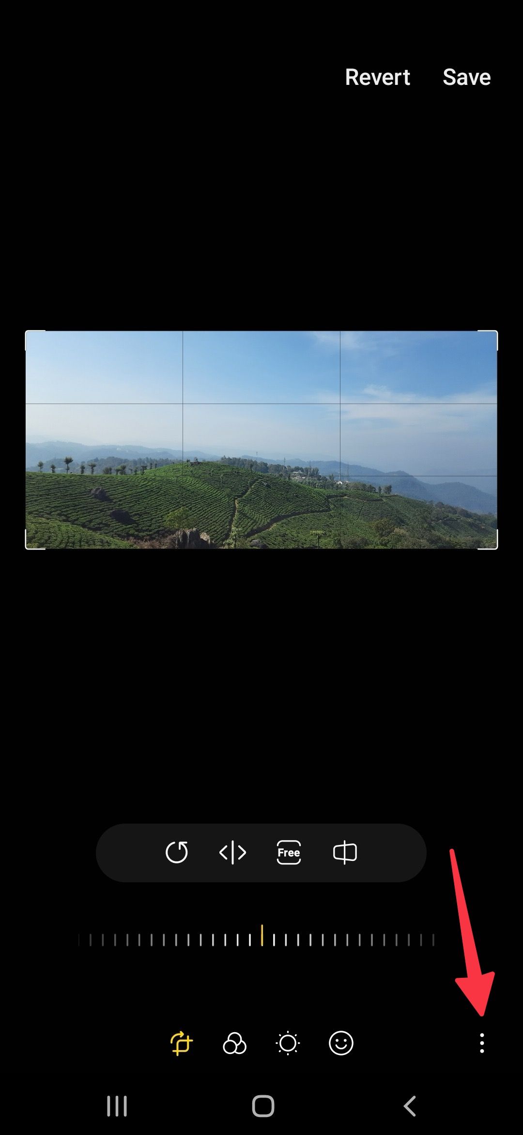 Screenshot highlighting the three-dot menu in Samsung Gallery