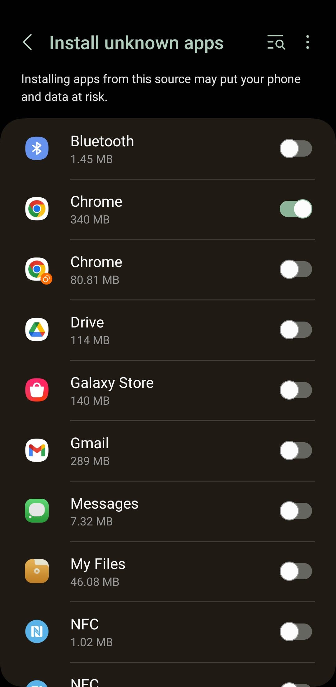 Install unknown apps menu on Android phone 
